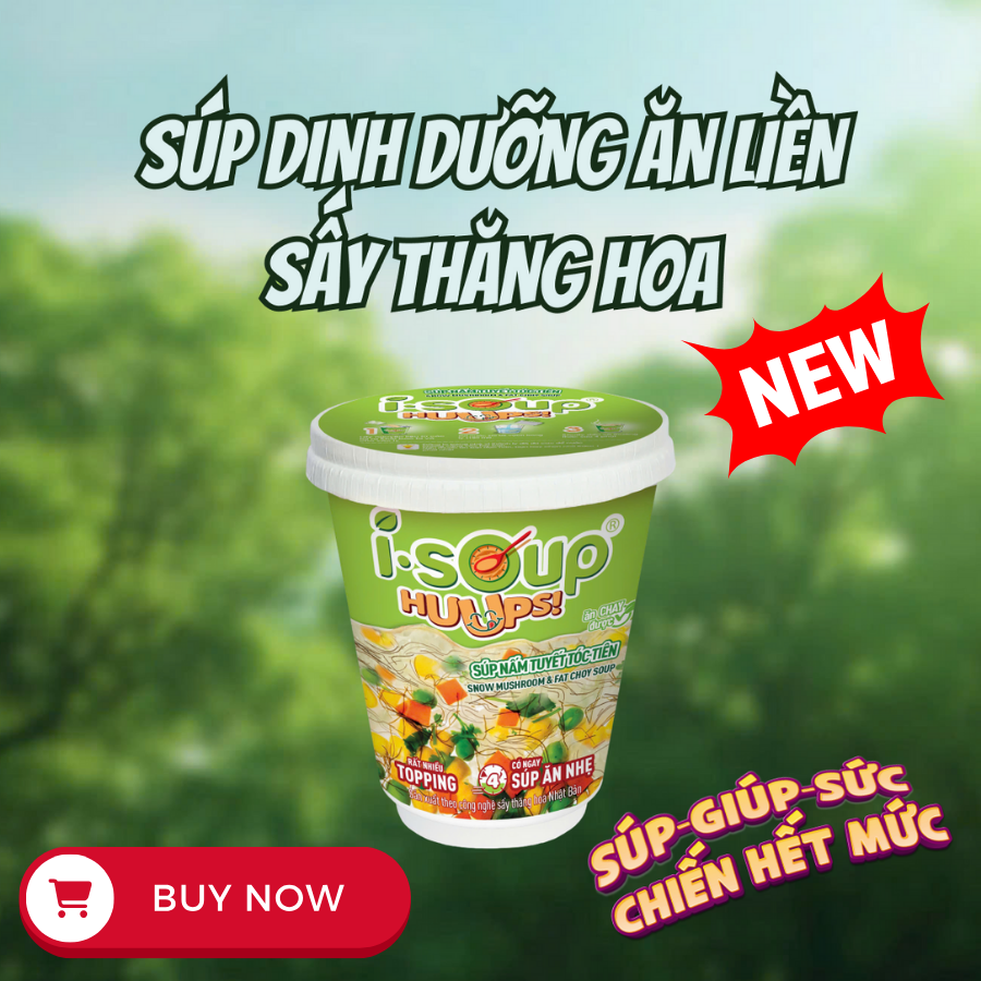 Súp Nấm Tuyết Tóc Tiên Ăn Liền ISOUP HUUPS Hũ 14G - Súp Ăn Liền Sấy Thăng Hoa