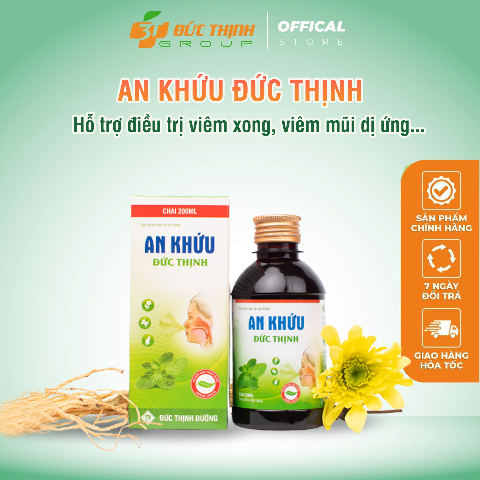 Siro An Khứu Đức Thịnh (200ml) dành cho người bị viêm xoang, viêm mũi dị ứng lâu ngày