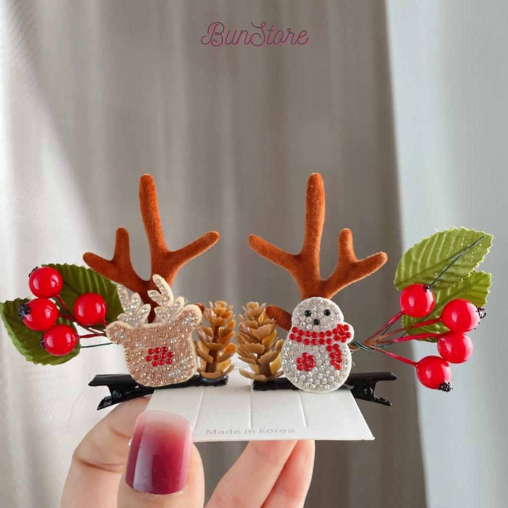 Kẹp tóc noel, kẹp tóc giáng sinh sừng tuần lộc phối phụ kiện ngộ nghĩnh,set 2 cặp kẹp tóc hình ông già noel dễ thương
