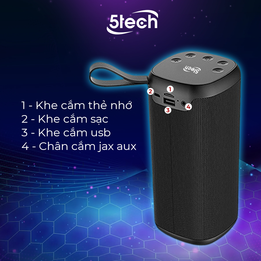 Loa bluetooth 5TECH BS2 hàng chính hãng, loa mini cầm tay di động nghe nhạc cực hay hỗ trợ cắm thẻ nhớ, USB dành cho điện thoại, máy tính...