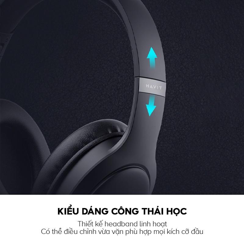 Tai Nghe Headphone Bluetooth HAVIT H633BT, Kiểu Dáng Công Thái Học, Hổ Trợ Đèn Led RGB, Nghe Đến 22H - Hàng Chính Hãng