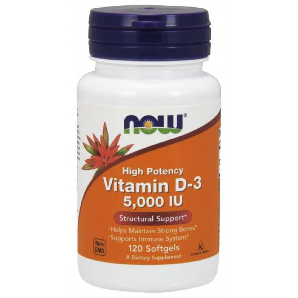NOW Vitamin D-3 5000IU - Bổ Sung D-3 Hỗ Trợ Hấp Thu Canxi Tốt Hơn, Giúp Xương & Răng Chắc Khỏe, Tăng Cường Miễn Dịch Chai 120 Viên nang mềm