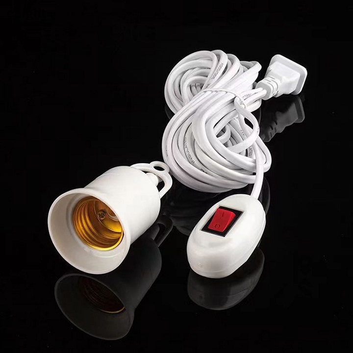 Đui đèn dây điện dành cho bóng led liền dây E27 có công tắc dài nhiều kích thước từ 3-10m màu trắng chống vỡ, chống thấm nước