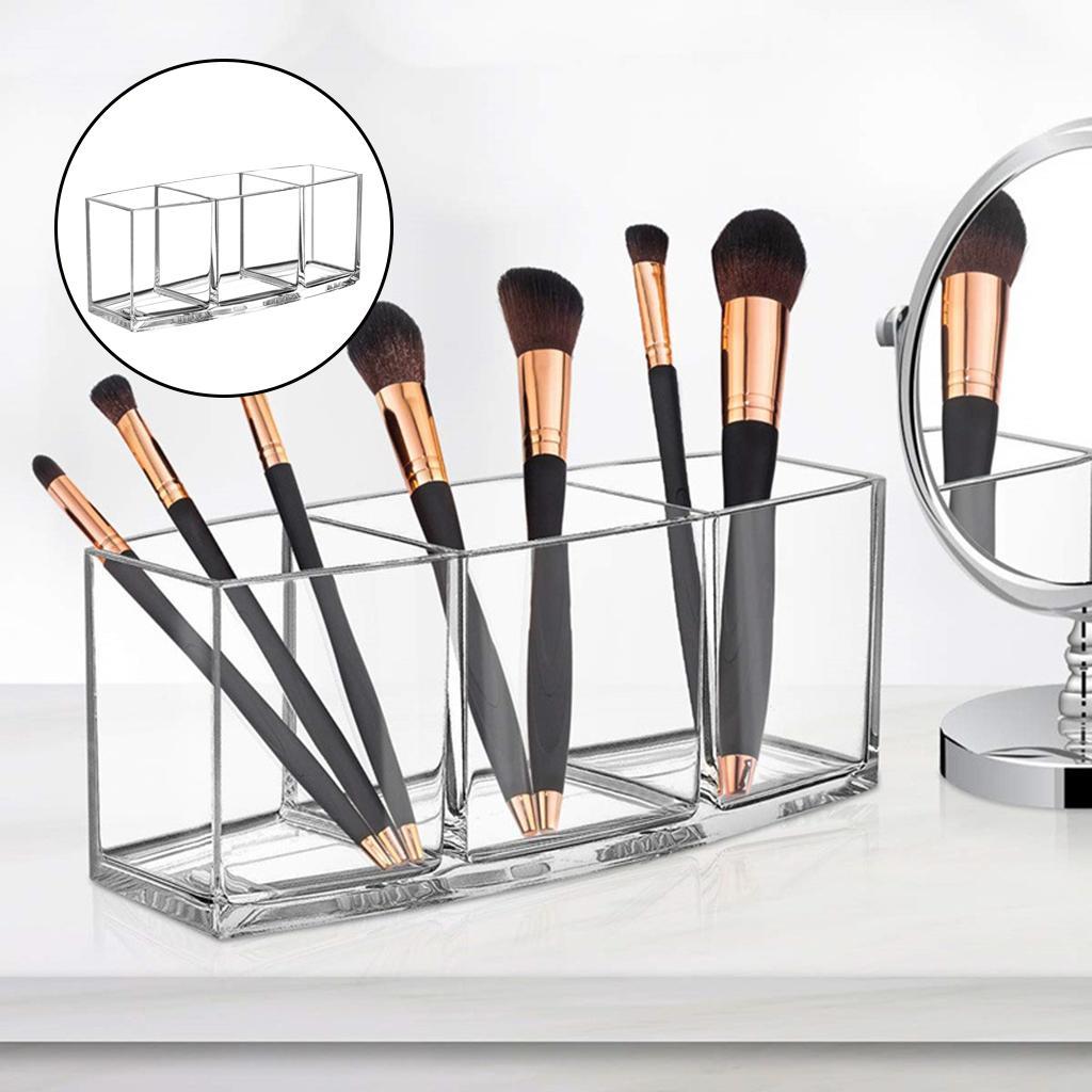 Clear Acrylic 3 Slot Holder Brush Makeup Cosmetic Organizer