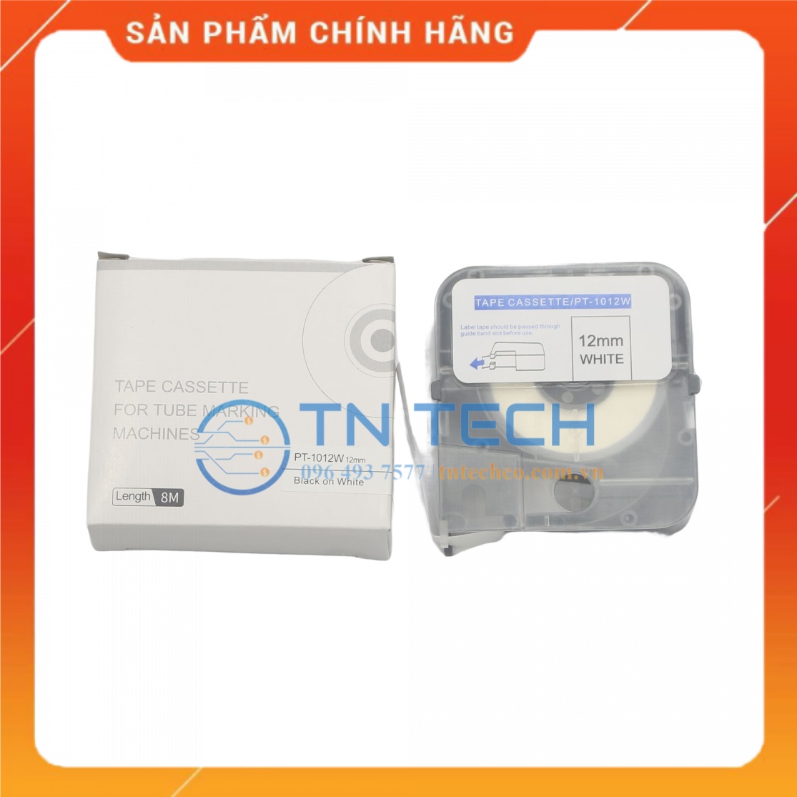 Nhãn in PUTY PT-1012W - Chữ đen nền trắng 12MM x 8M - Dùng cho máy in ống PUTY PT-1010 [Hàng nhập khẩu]