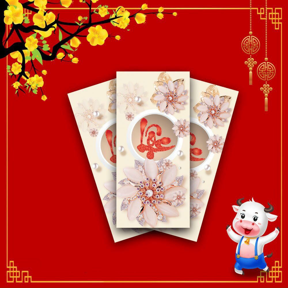 Combo 100 bao lì xì HOA SEN TRẮNG - Giấy bóng c150