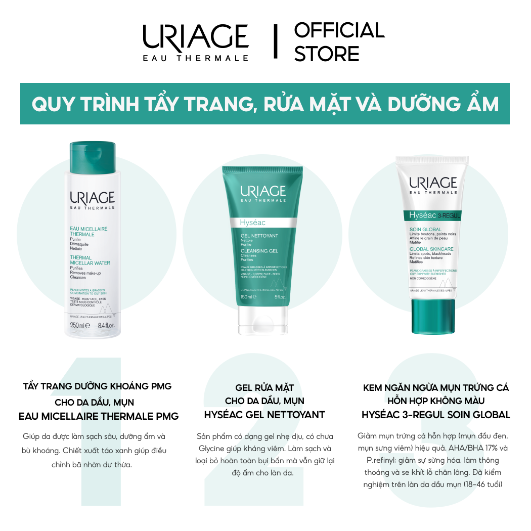 Tẩy trang dưỡng khoáng cho da dầu, mụn URIAGE EAU MICELLAIRE THERMALE PMG 250ml