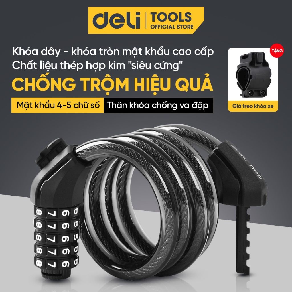 Khóa xe đạp xe máy Deli Cao Cấp - Khóa mật mã dạng 4-5 chữ số siêu an toàn chống trộm
