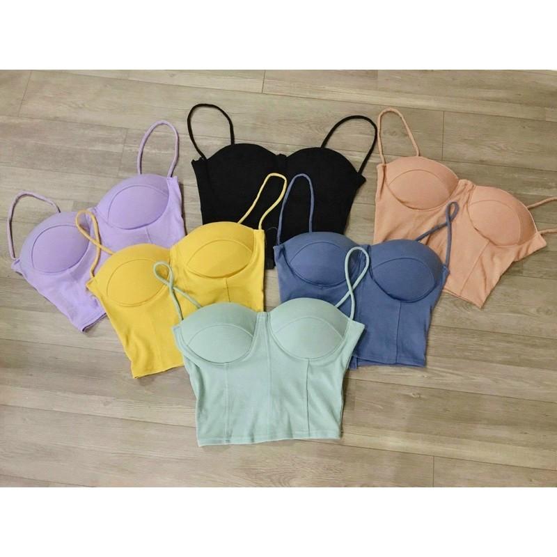 Áo 2 dây kèm mút ngực áo dạng croptop chất thun xịn-T