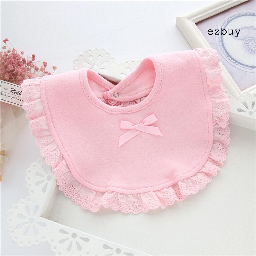 Yếm ăn cotton chống thấm nước phối ren xinh xắn cho bé gái