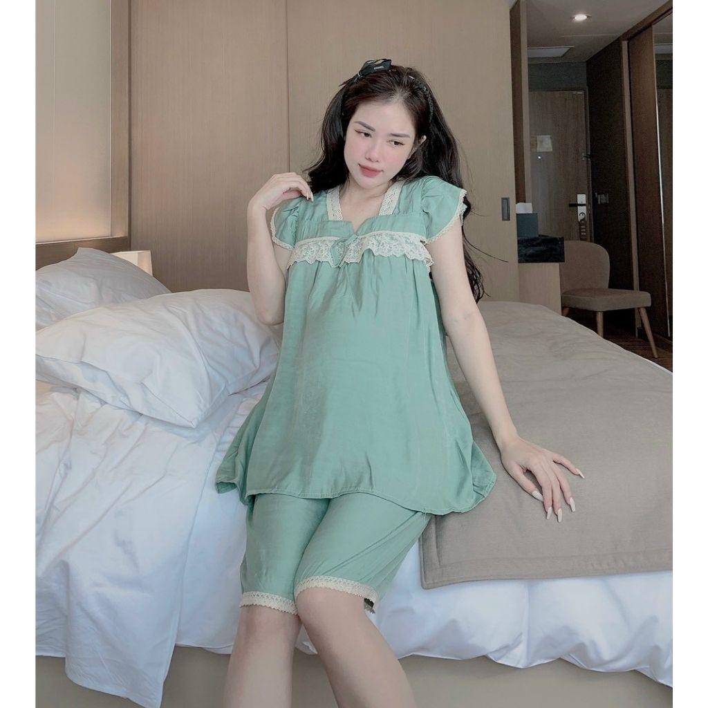 Bộ đồ bầu ngắn tay kết hợp sau sinh M362 chất đũi tơ thời trang thiết kế freesize từ 45 đến 70kg