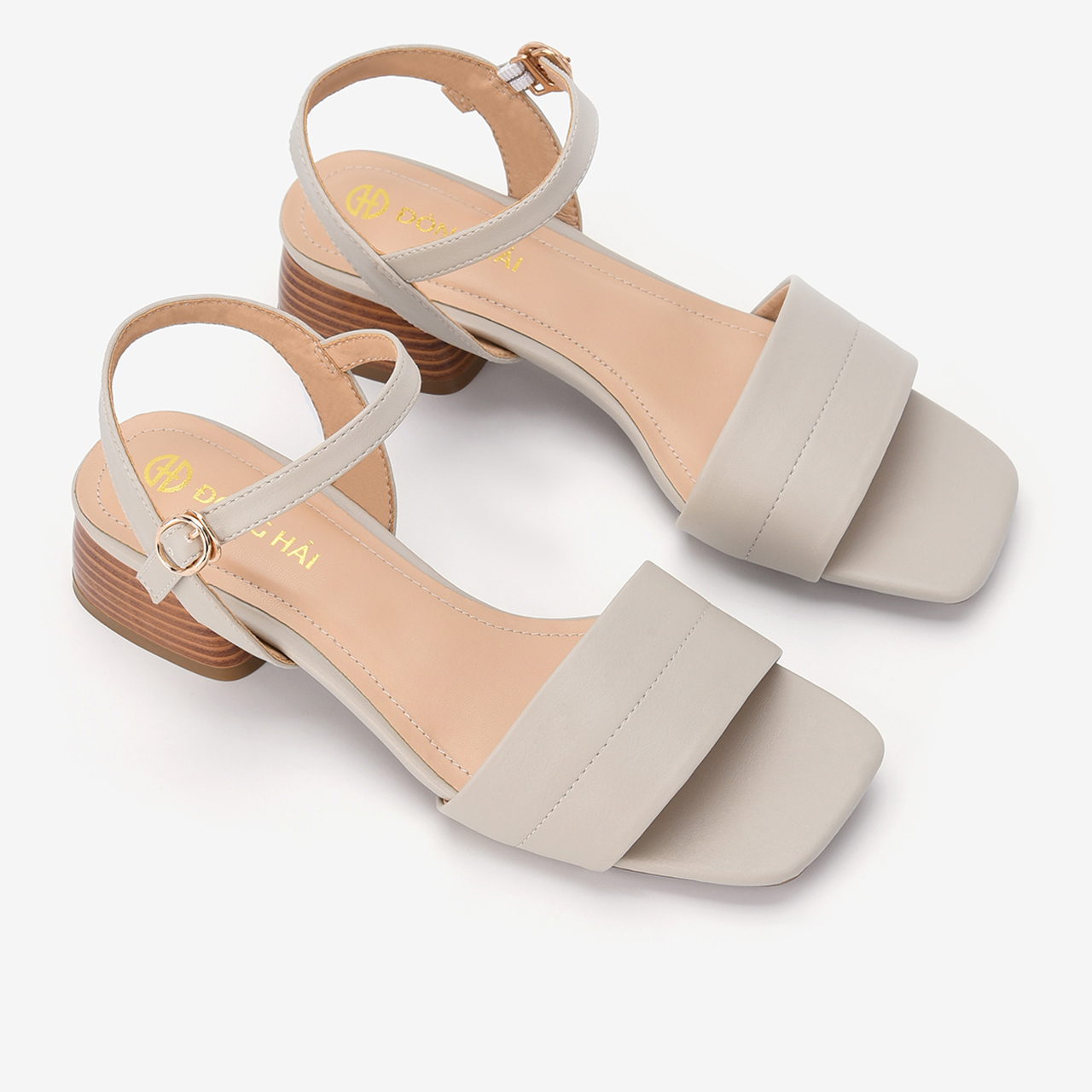 Giày Sandal cao gót nữ Đông Hải mũi vuông quai ngang bản to ôm chân gót vuông thời thượng cao 4cm - S7721