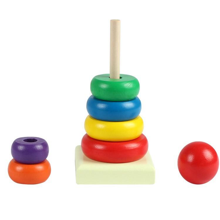 Đồ chơi Xếp chồng Tháp Cầu Vồng Màu Sắc Bằng Gỗ Cho Bé Từ 8 th - 3 tuổi