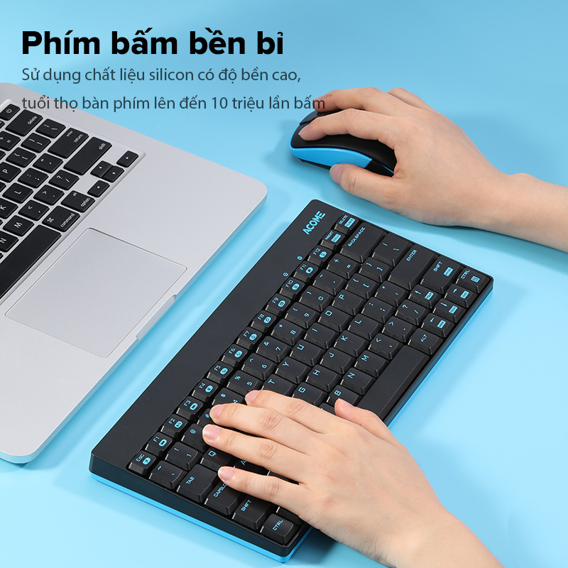 Trọn Bộ Bàn Phím Và Chuột Không Dây Mini ACOME 2.4GHz Độ Phân Giải 1600DPI - Hàng Chính Hãng