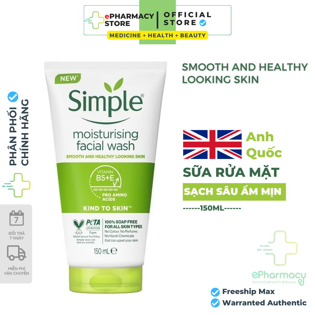 Sữa Rửa Mặt Simple Moisturising Facial Wash - Sữa rửa mặt Simple sạch sâu hiệu quả - cho da thường 150ml