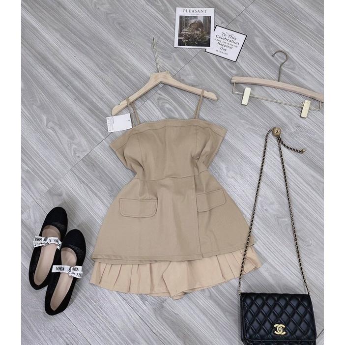 SET ÁO 2 DÂY KEM CÚP NGỰC TÚI HÔNG MIX CHÂN VÁY KEM CỰC XINH