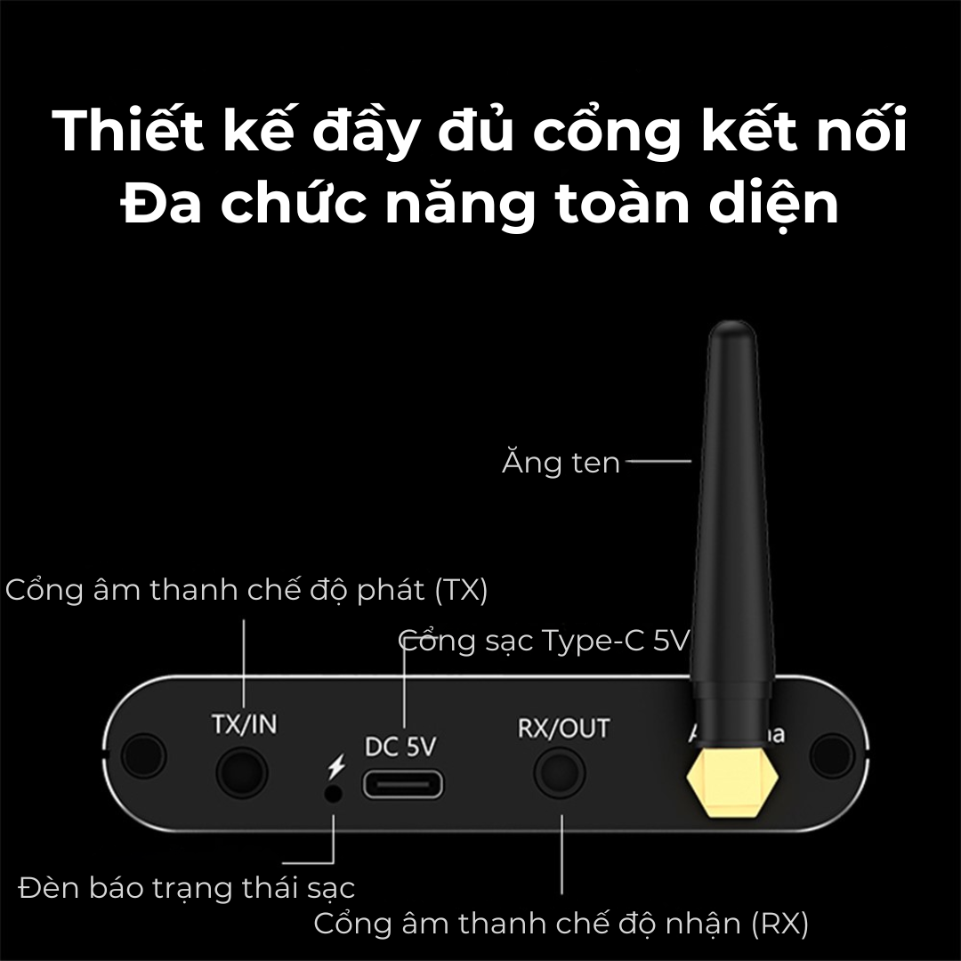 Bộ Thu Phát Âm Thanh Bluetooth 5.4 2in1 AUX 3.5mm, adapter cho loa ampli TV PC BT100 - Hàng Nhập Khẩu