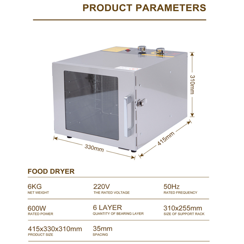 Máy sấy thực phẩm và hoa quả cao cấp 6 khay FD-06 - Dung tích chứa 23 lít - Công suất 600W
