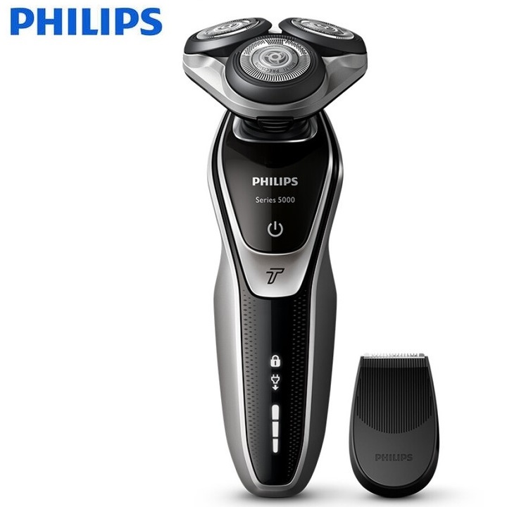 Máy cạo râu khô và ướt 2 trong 1 cao cấp series 5000 Philips S5370/04, kết hợp cả đầu tỉa mai tiện lợi, sạc nhanh an toàn- Hàng chính hãng