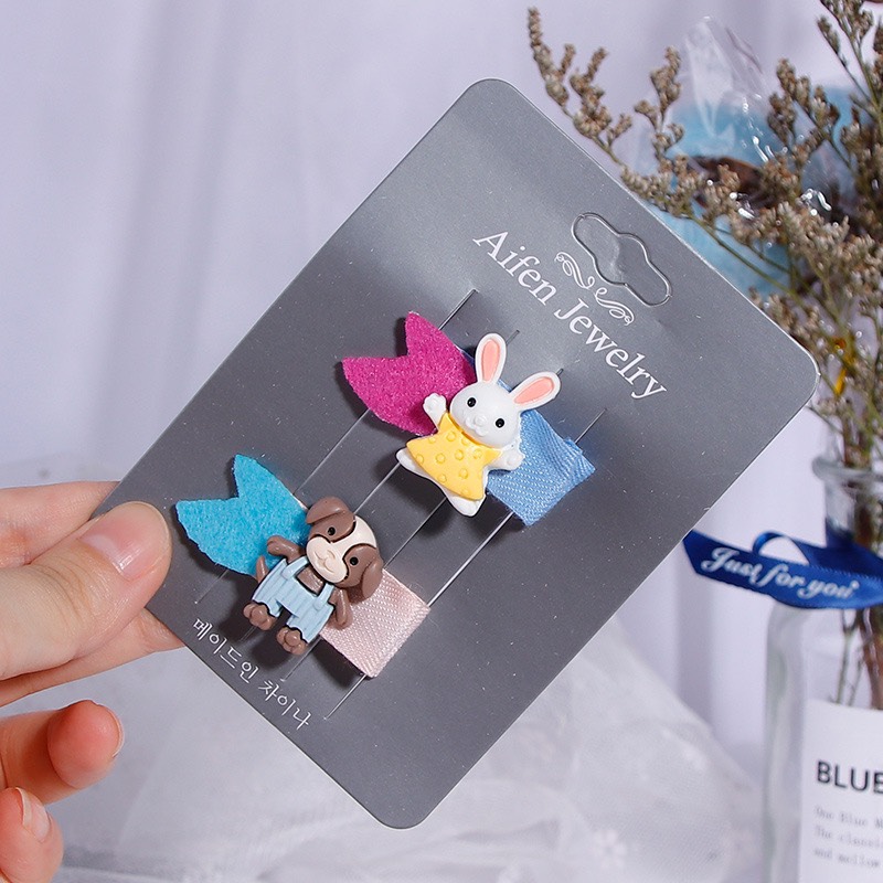 Set 2 Kẹp Tóc Mái Hình Động Vật Dễ Thương Cho Bé Gái
