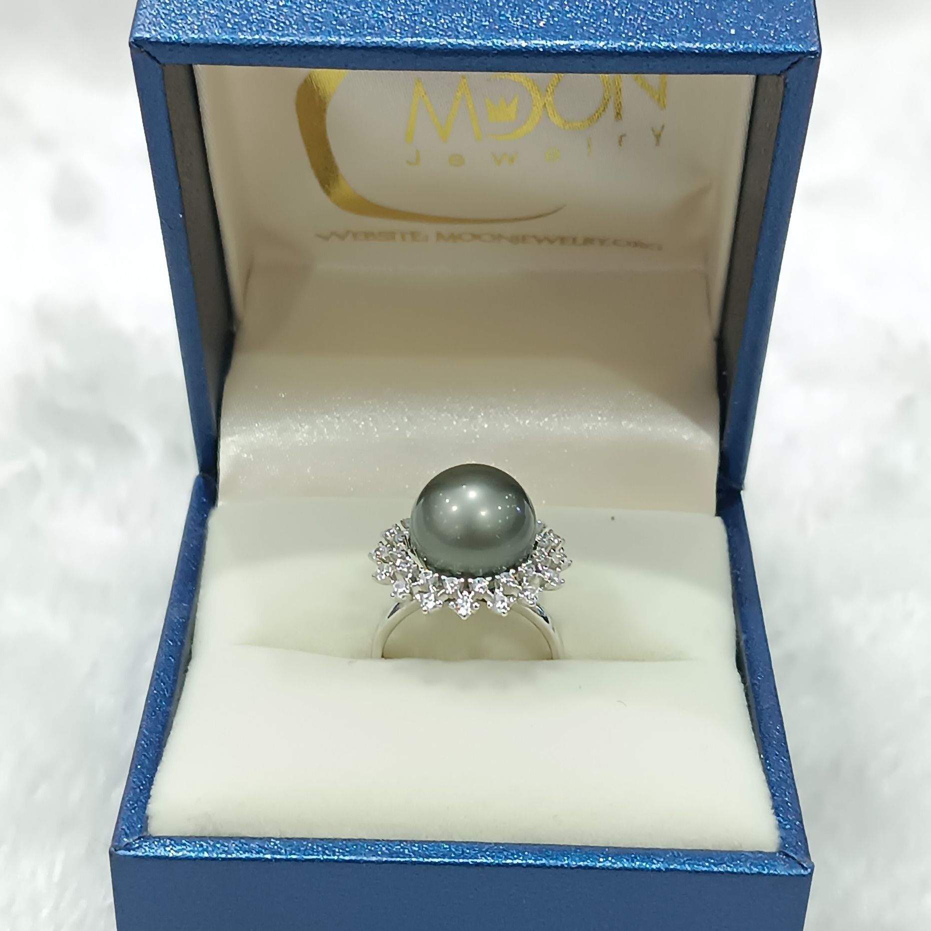 Nhẫn Ngọc Trai Nước Mặn Tahiti Ánh Xanh Free Size (N0607) - MOON Jewelry
