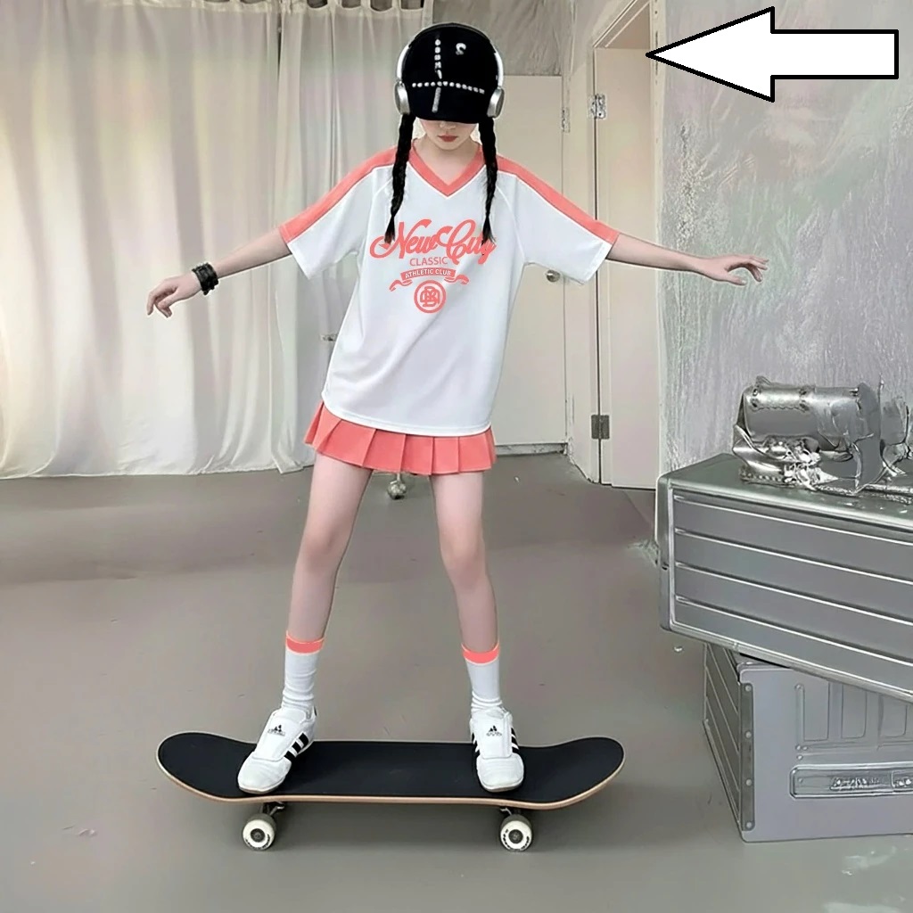 Set Váy Bé Gái Áo Thun Cotton 4C Phối Màu Chân Váy Xếp Ly Kèm Quần Năng Động Cá Tính Từ 12-45kg Dành Cho Bé Gái