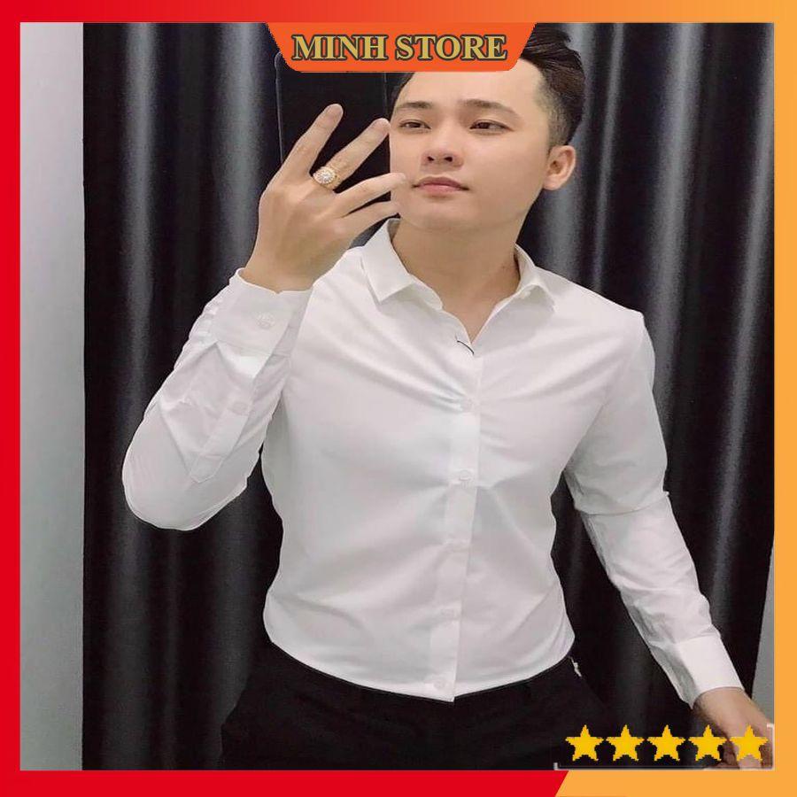 Áo sơ mi nam trơn dài tay, gấp hộp áo sơ mi công sở chất liệu lụa mịn cao cấp Minhstore66