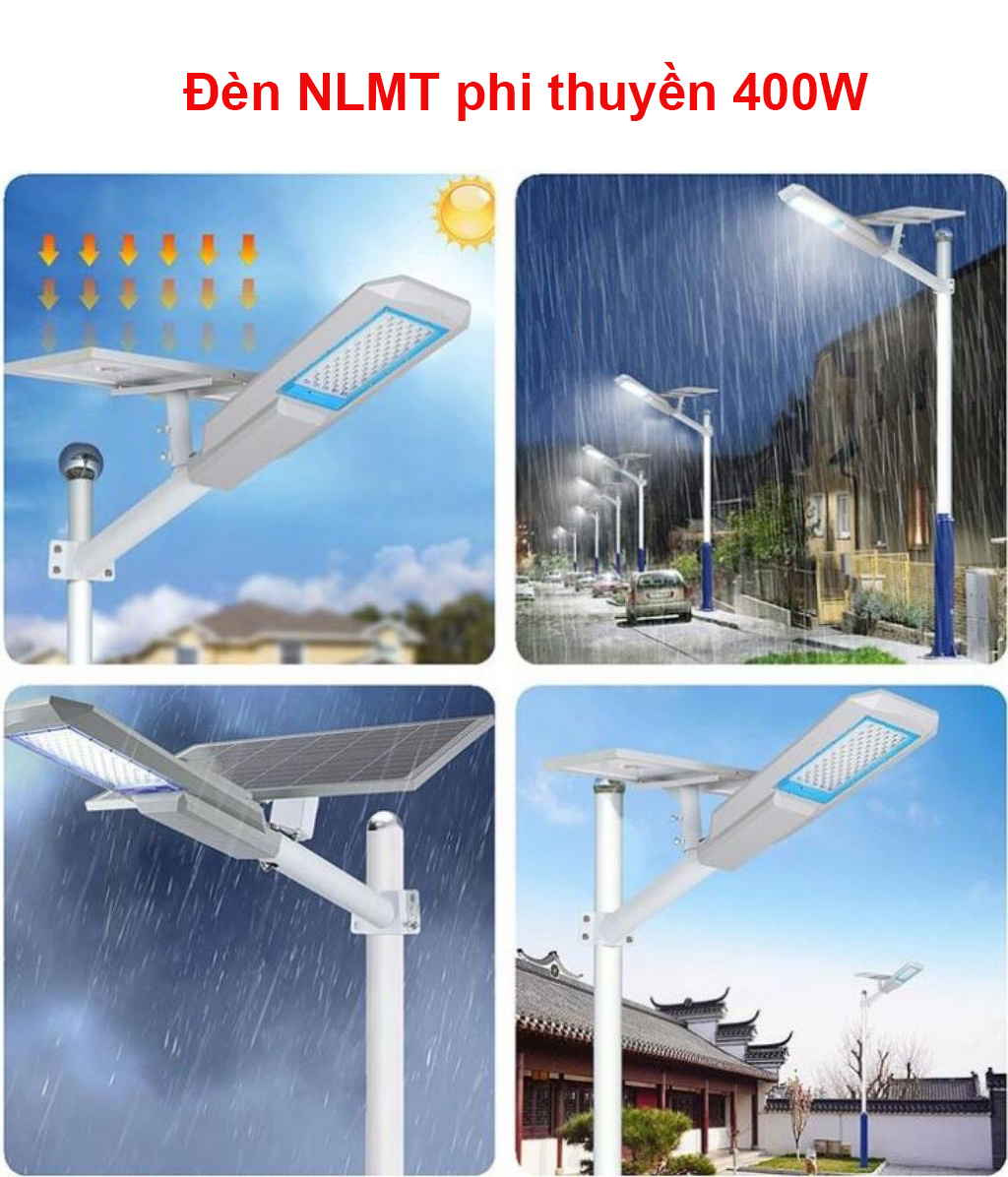 Đèn năng lượng mặt trời phi thuyền 400W, Vỏ nhôm nguyên khối ,Tấm pin rời , Ánh sáng trắng.