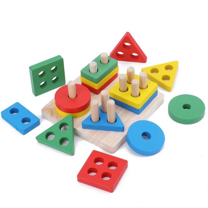 Đồ Chơi Thả Hình 4 Trụ Cho Bé Bằng Gỗ Giúp Bé Rèn Luyện Tư Duy Logic