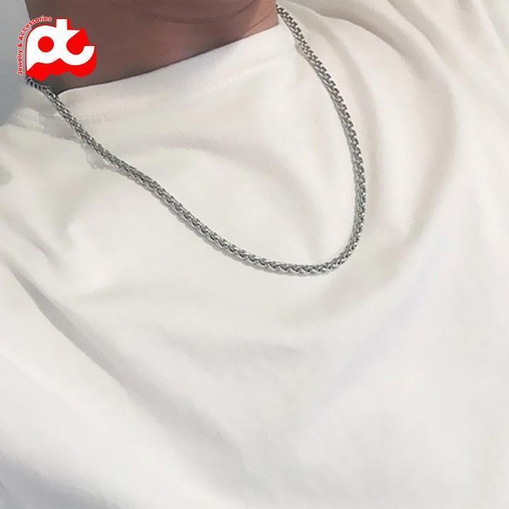 Dây chuyền nam đẹp titan cao cấp thời trang rẻ titan bông dừa trangsucpt kích cỡ 4mm trắng PTDCNA173