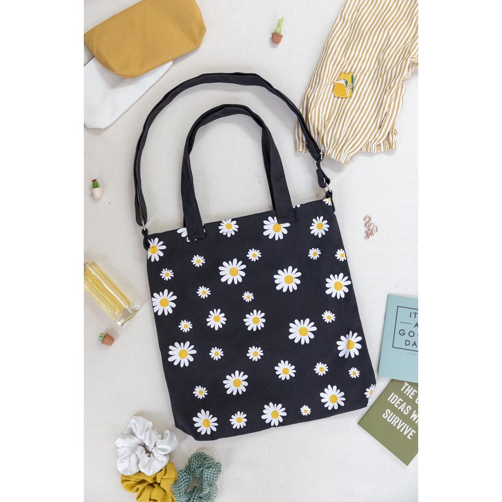 Túi Tote Vải Canvas In Daisy Đeo 2in1 - May's Tote Bags