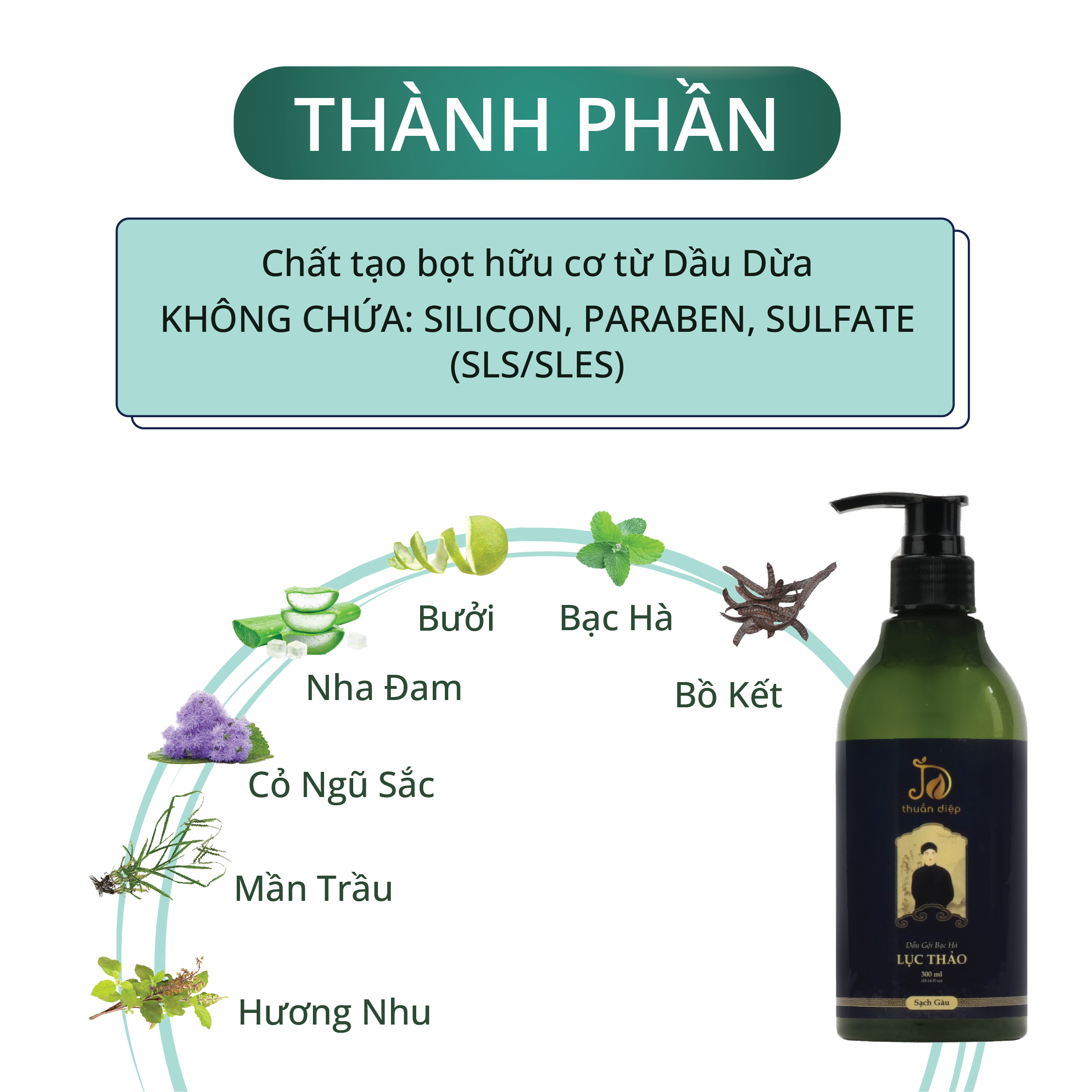 Dầu gội thảo dược bạc hà Lục Thảo sạch gàu giảm rụng tóc thơm mát Thuần Diệp