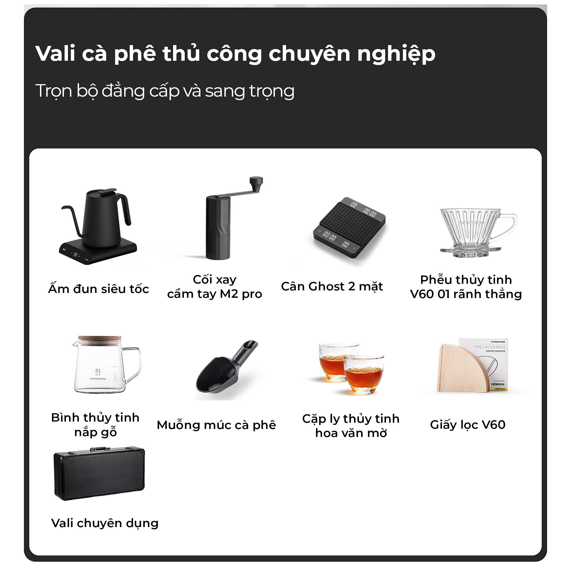 COMBO bộ cà phê V60 BLACK FAMILY CAFE DE KONA