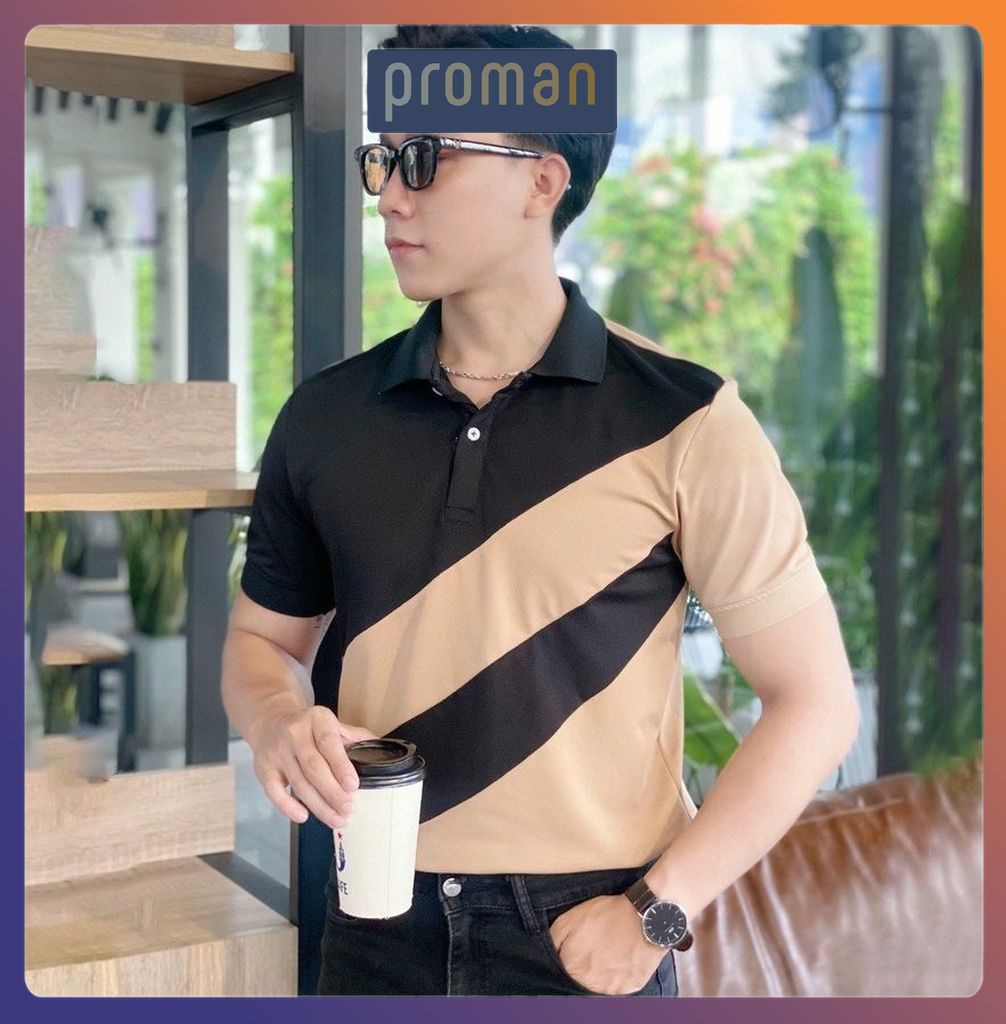 Áo Polo nam cổ bẻ thun basic cộc tay vải cá sấu cotton, áo thun nam có cổ PHỐI CHÉO phong cách trẻ trung AT06 - PROMAN
