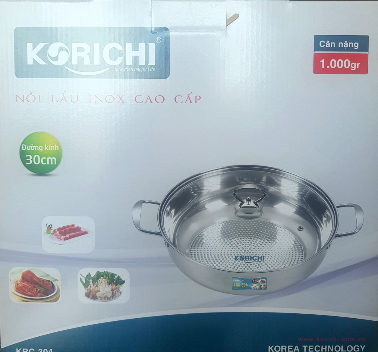 NỒI LẨU INOX304 - SIZE 30 - ĐÁY DÀY CHỐNG KHE - KORICHI KRC-304 - HÀNG CHÍNH HÃNG