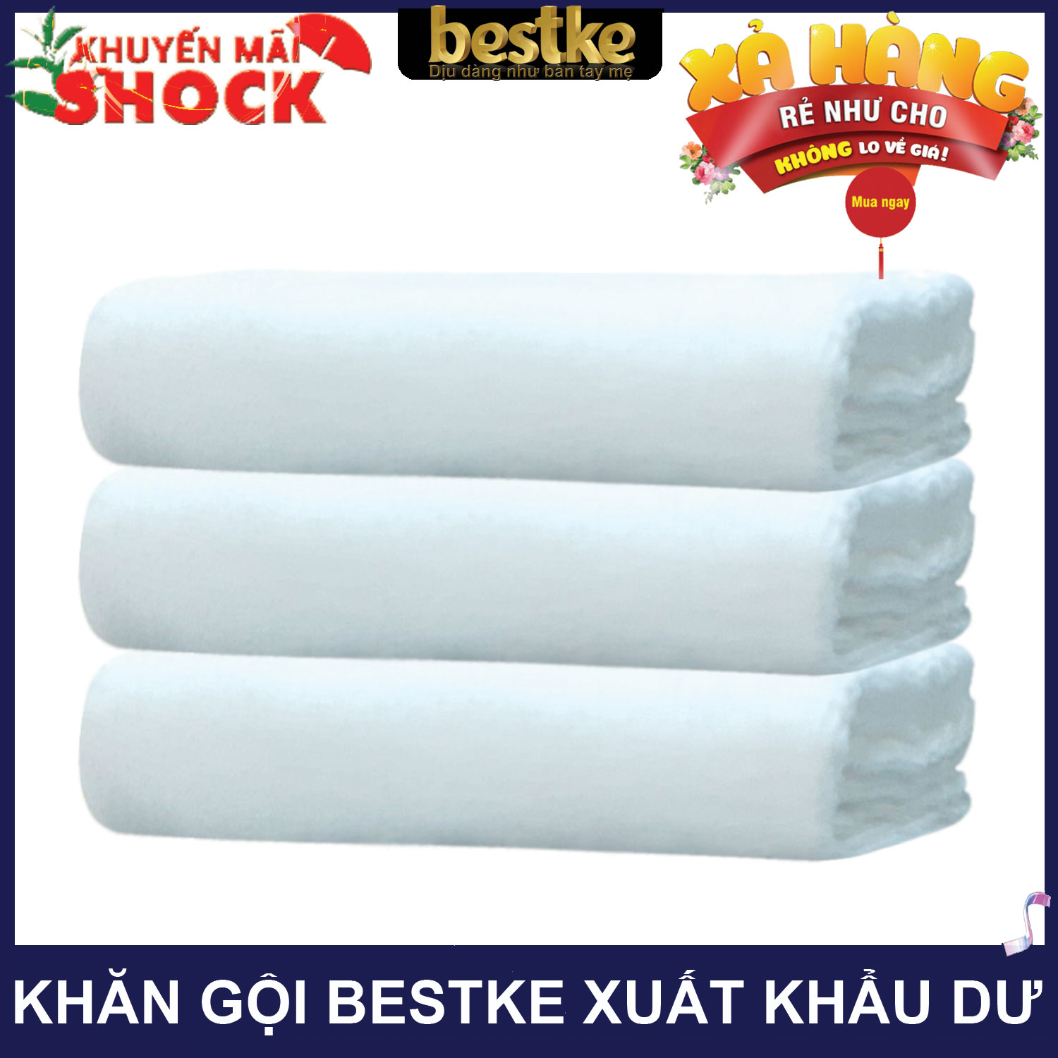 Set 3 Khăn gội bestke 100% cotton xuất khẩu Nhật, mềm mại và thấm hút, màu trắng hotel, Cotton towels, towels manufacturer