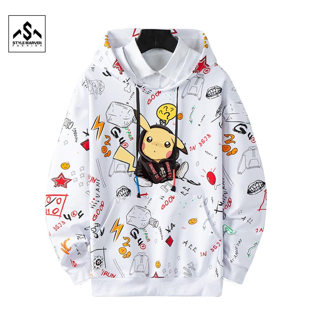 Áo hoodie nam nữ unisex form rộng Hàn Quốc STYLE MARVEN in hình pikachu nổi trẻ trung năng động - AO TOP NAM 90000176