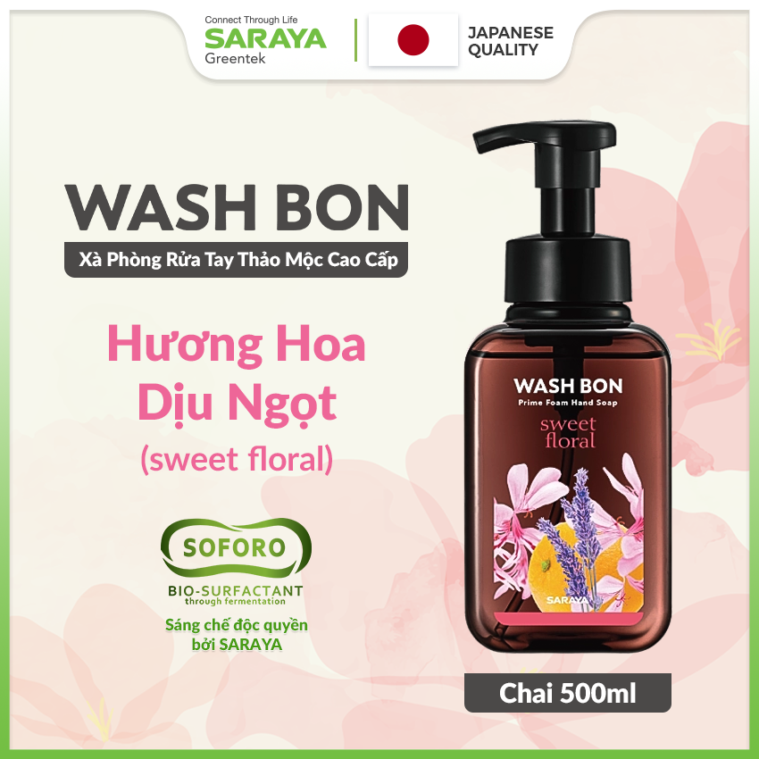 Xà Phòng Rửa Tay Thảo Mộc Tạo Bọt WASH BON Hương Hoa Dịu Ngọt, Làm Sạch Và Dịu Nhẹ Với Da Tay