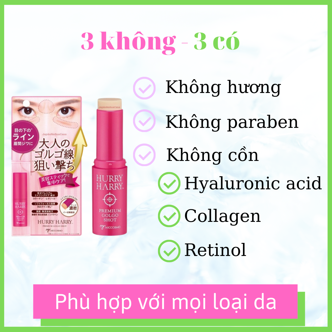 【HOT 2021】Thỏi Serum Collagen Chống Nhăn, Dưỡng Da Vùng Mắt Nhật Bản - Hurry Harry 3.4g