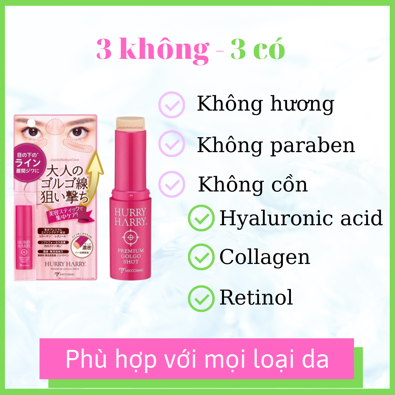 [MỸ PHẨM NHẬT BẢN] Thỏi Serum Collagen Nhật Bản MICCOSMO Hurry Harry 3.4g, Che Mờ Nếp Nhăn, Xóa Tan Quầng Thâm Mắt, Không Bết Dính, Dạng Thỏi Dễ Dàng Sử Dụng (HH03)