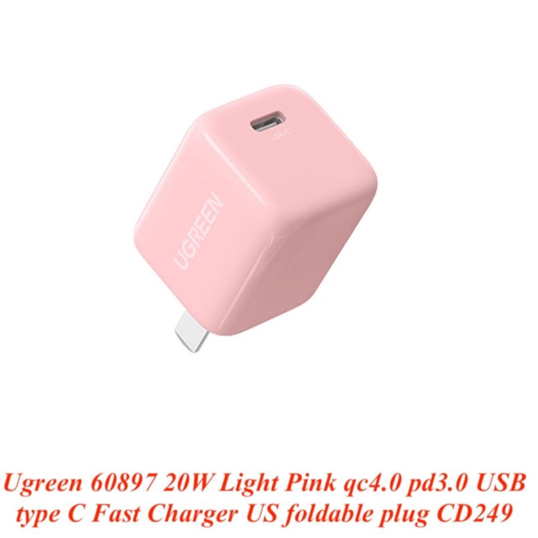 Ugreen UG60897CD249TK 20W Màu Hồng Bộ Sạc nhanh QC4.0 PD 3.0 USB Type-C chuẩn cắm US - HÀNG CHÍNH HÃNG