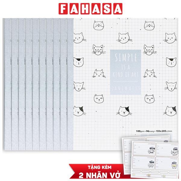 Bộ 10 Tập Animal A5 - 4 Ô Ly - 96 Trang 100gsm + Kèm 2 Túi Nhãn Vở Ngẫu Nhiên - Futurebook DK-021 - Mẫu 2 - Màu Trắng