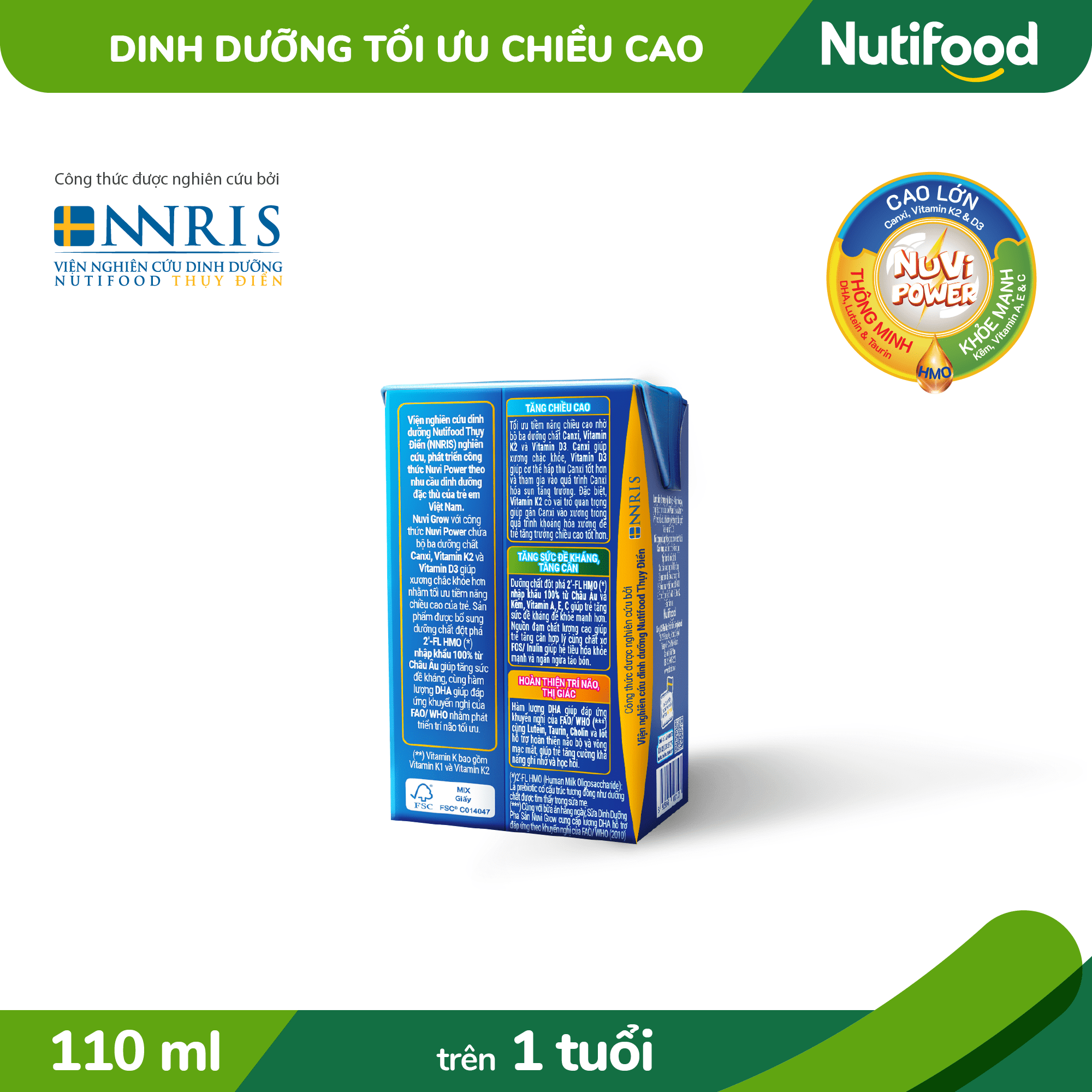 Thùng 48 Hộp 110ml Sữa Bột Pha Sẵn Nuvi Grow Trên 1 Tuổi - Phát Triển Chiều Cao