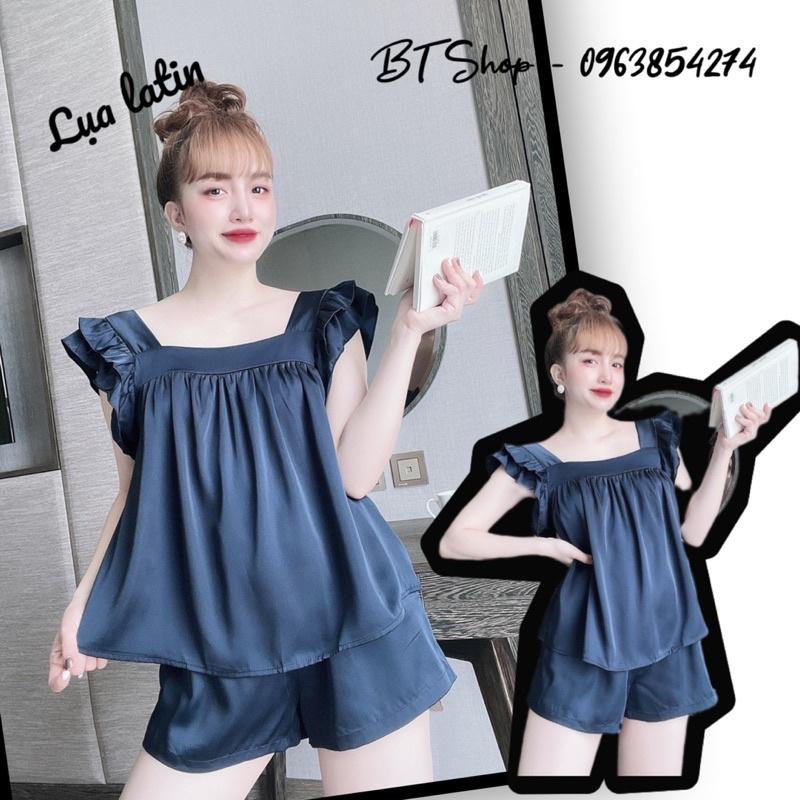 Đồ ngủ mặc nhà lụa latin tay cánh tiên trơn freesize 42-57kg