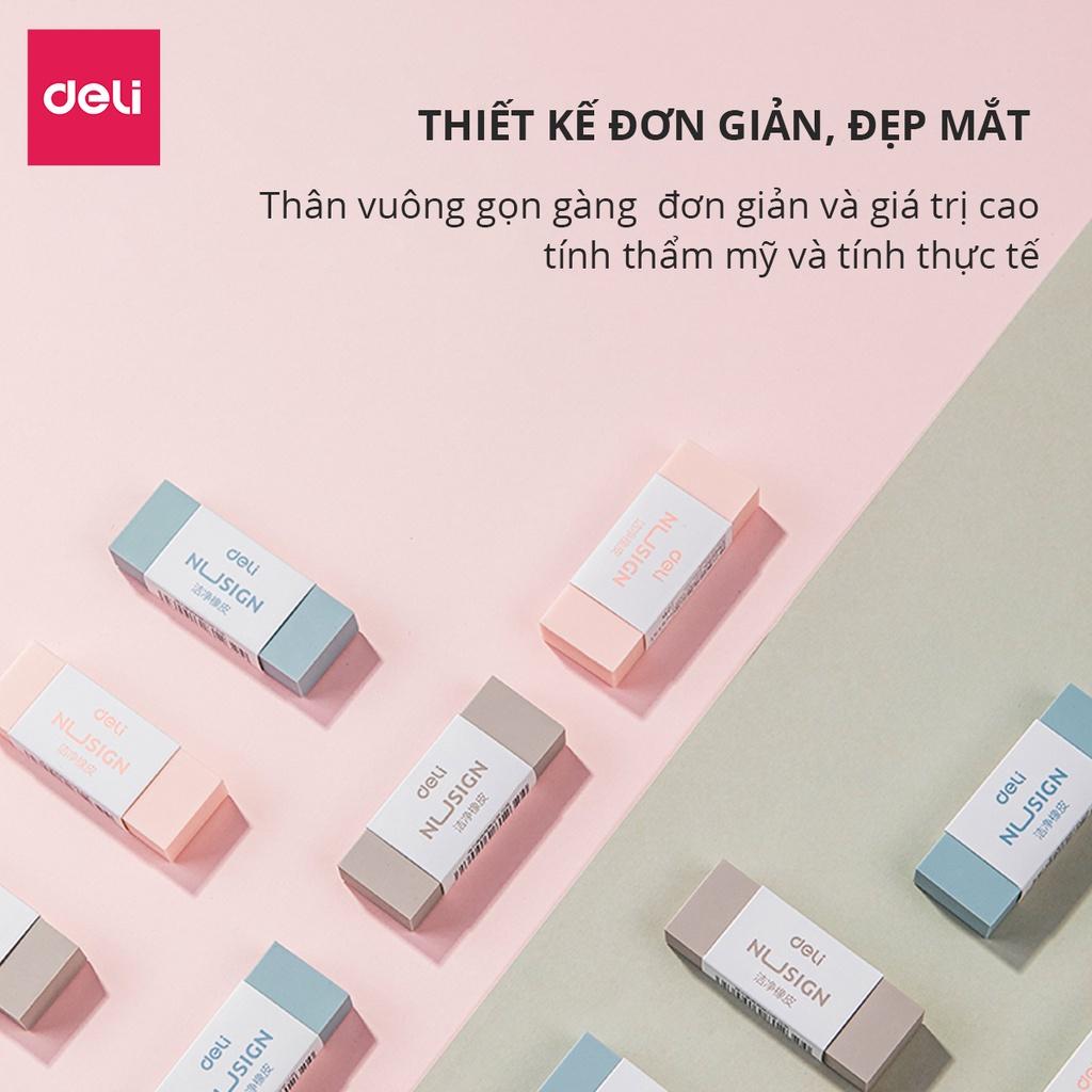 Gôm tẩy 2B Deli - Không bụi - Màu sắc vintage - Xanh dương/Hồng/Nâu