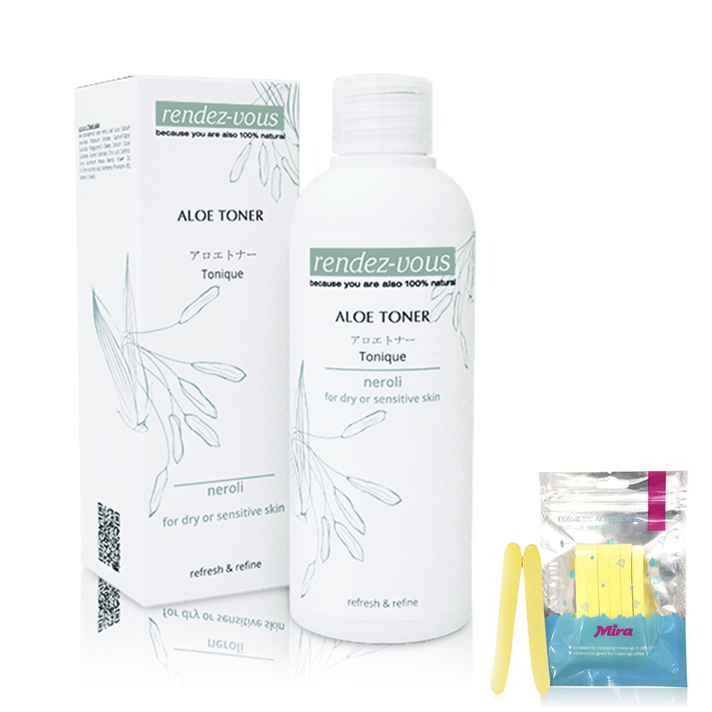 Nước cân bằng da tinh dầu Hoa Cam rendez-vous Aloe Neroli Toner dành cho da nhạy cảm, 100% thiên nhiên không chứa cồn + Tặng Bông bọt biển rửa mặt Mira (6 miếng/bịch)