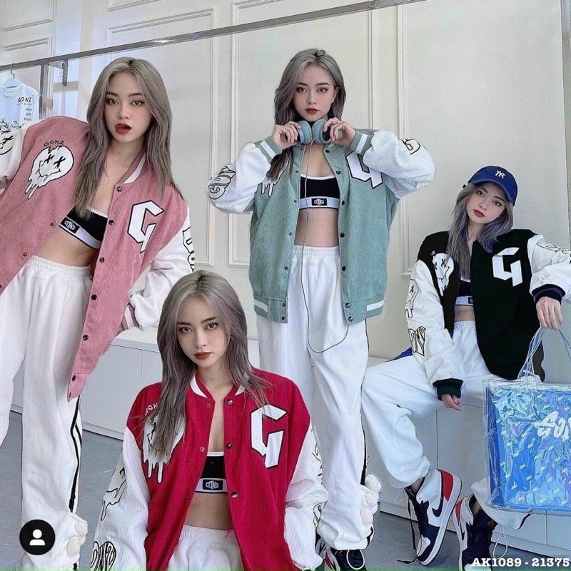 Hình ảnh Áo khoác bomber nam nữ kaki nhung thêu gon.z hàng quảng châu form rộng unisex GOZN.XX - THE ULZZANG