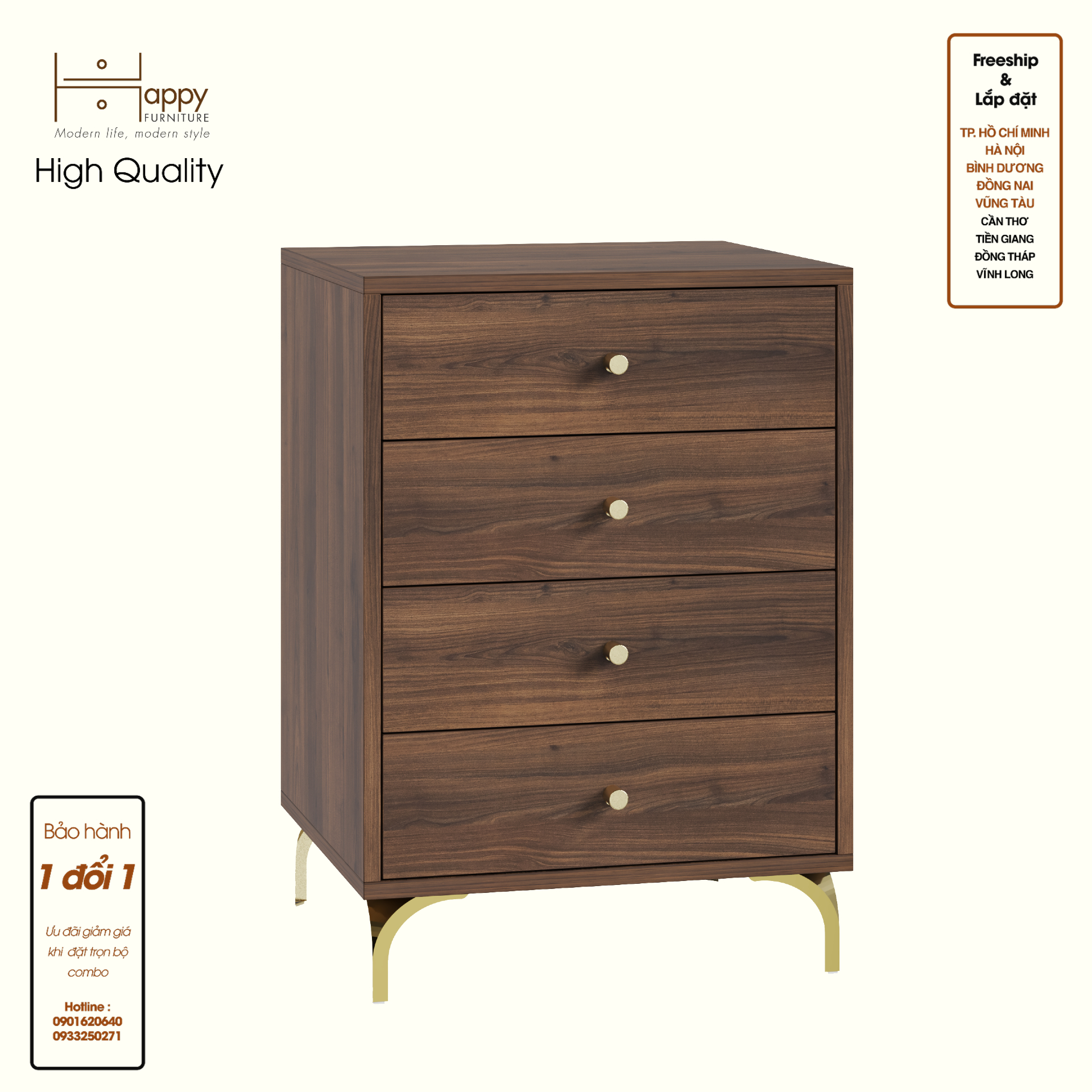 HAPPY FURNITURE , Tủ lưu trữ 4 ngăn kéo - HAPPI, THK_269 , 50cm x 45cm x 72cm DxRxC