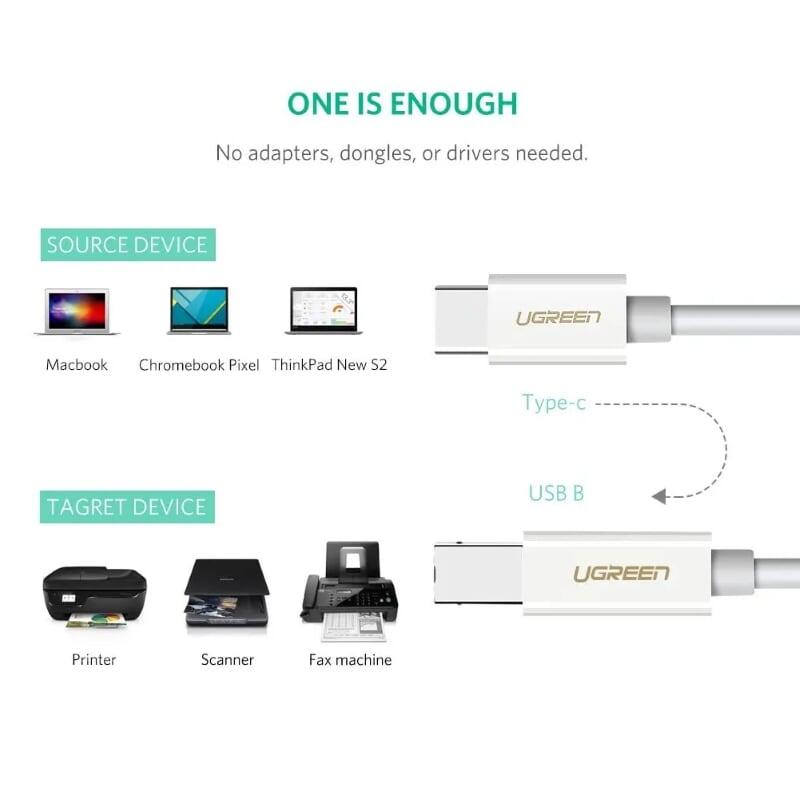 Ugreen UG40560Us241TK 1m màu trắng cáp USB Type C ra cổng máy in USB 2.0 Type B tốc độ cao - HÀNG CHÍNH HÃNG