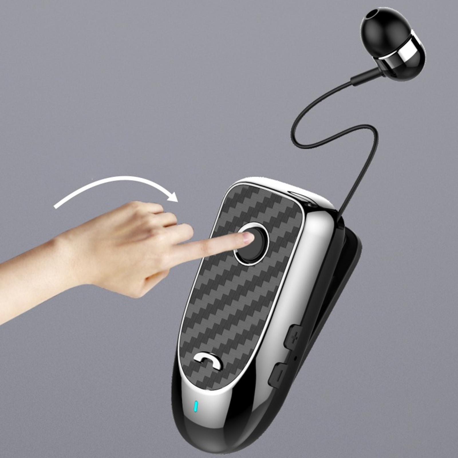 Bluetooth 5.0 Headset Clip-on Stereo Retractable Earbud for Business Driver Workout